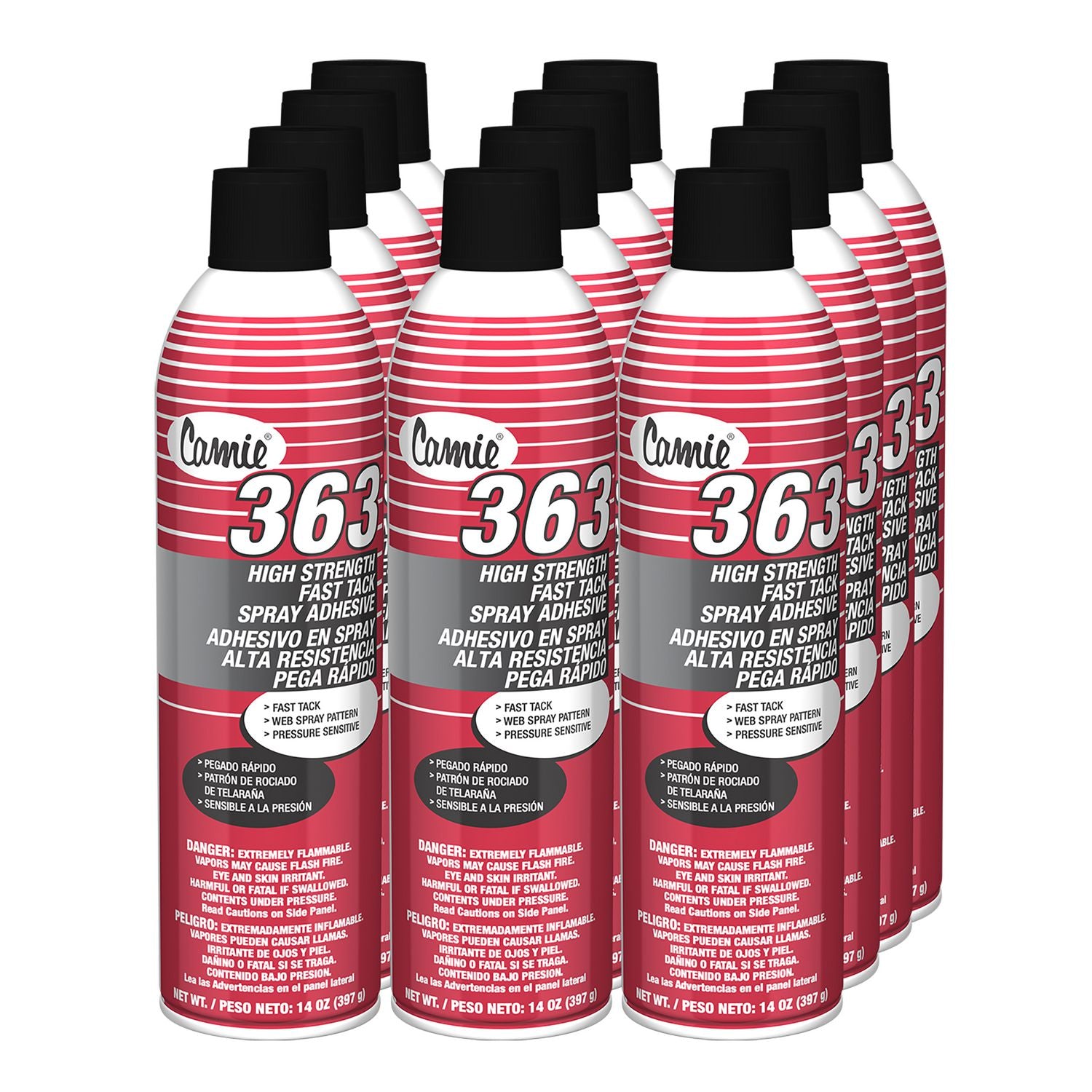 363 High Strength Fast Tack Spray Adhesive, 14 oz, 12/Carton