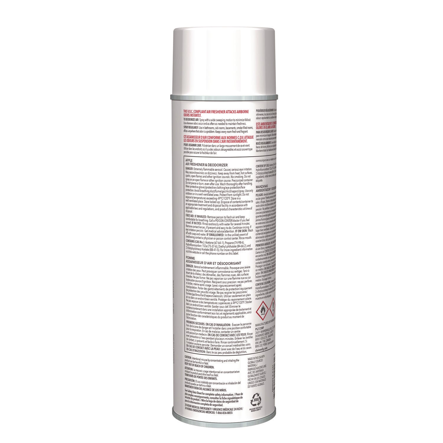 Aerosol Air Freshener and Deodorizer, Apple, 10 oz Aerosol Spray, 12/Carton