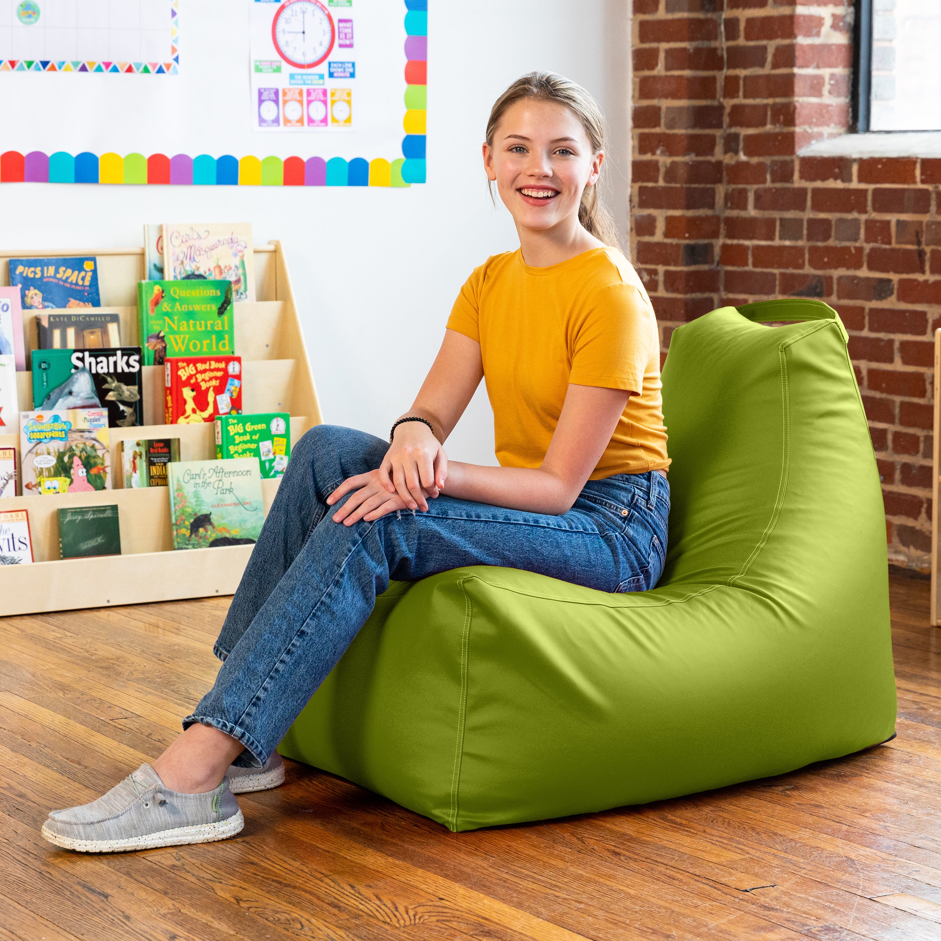 Jaxx Pezzi Premium Vinyl Classroom Bean Bag Chair, Green