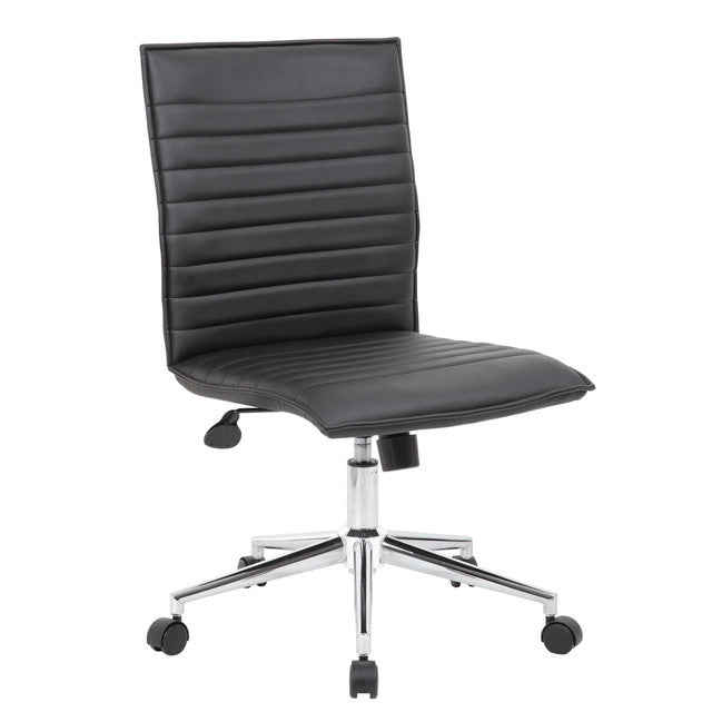 OfficeSource Ridge Armless Contemporary Ribbed Back Task Chair - Black LeatherSoft Vinyl