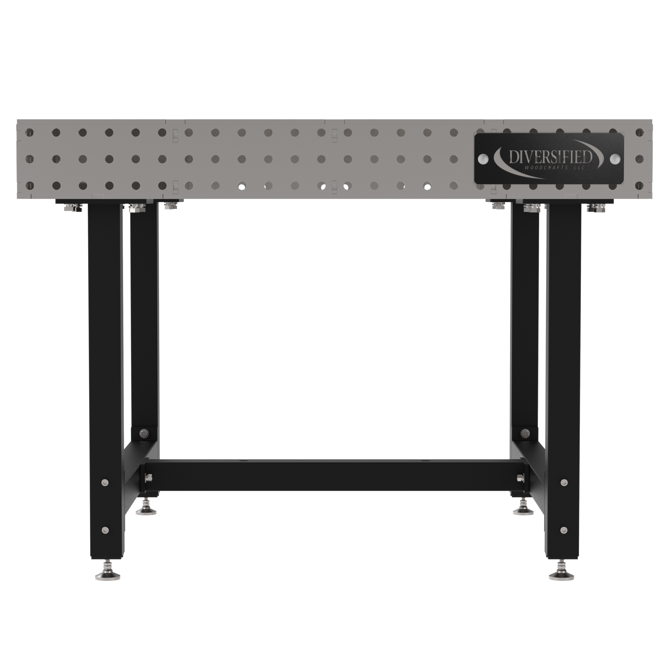 Welding Fixture Table, Fixed Height, 36"H x 48"L x 48"D, 1/4" Carbon Steel Top, Four Black Powdercoat Legs, Self-Leveling Feet