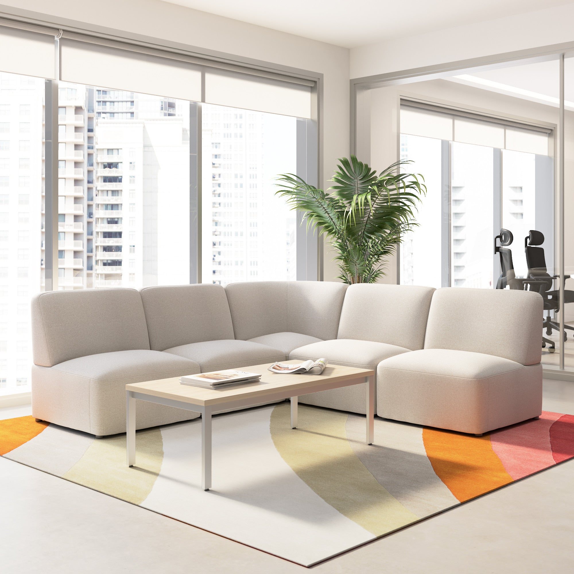 Bush Business Furniture Assemble Modular 5 Seater L Shaped Sectional Lounge Sofa in Oat Fabric - 89.76" Width x 89.76" Depth x 29.92" Height