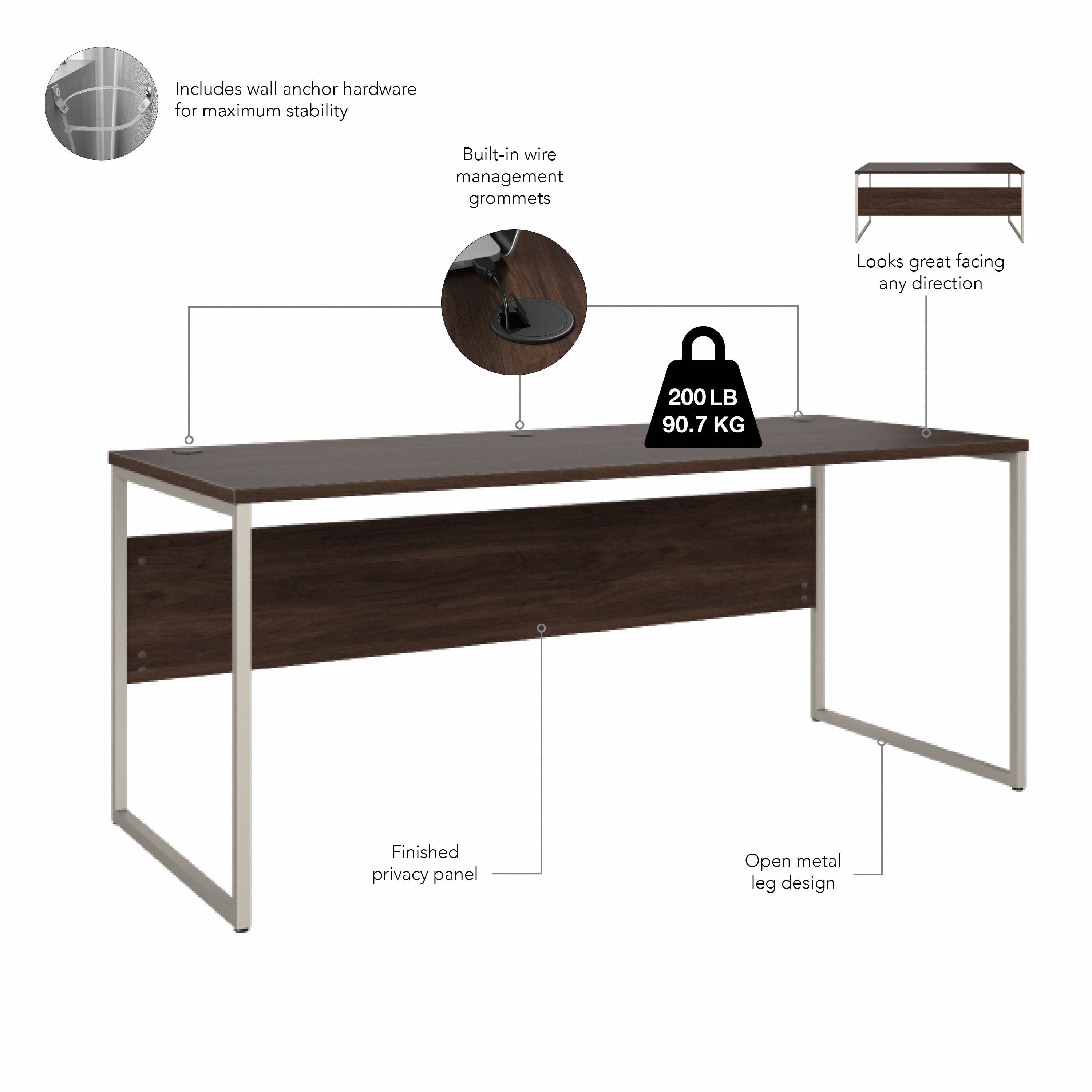 Bush Business Furniture Hybrid 72W x 30D Computer Table Desk with Metal Legs in Black Walnut - 71.02" Width x 29.37" Depth x 29.91" Height