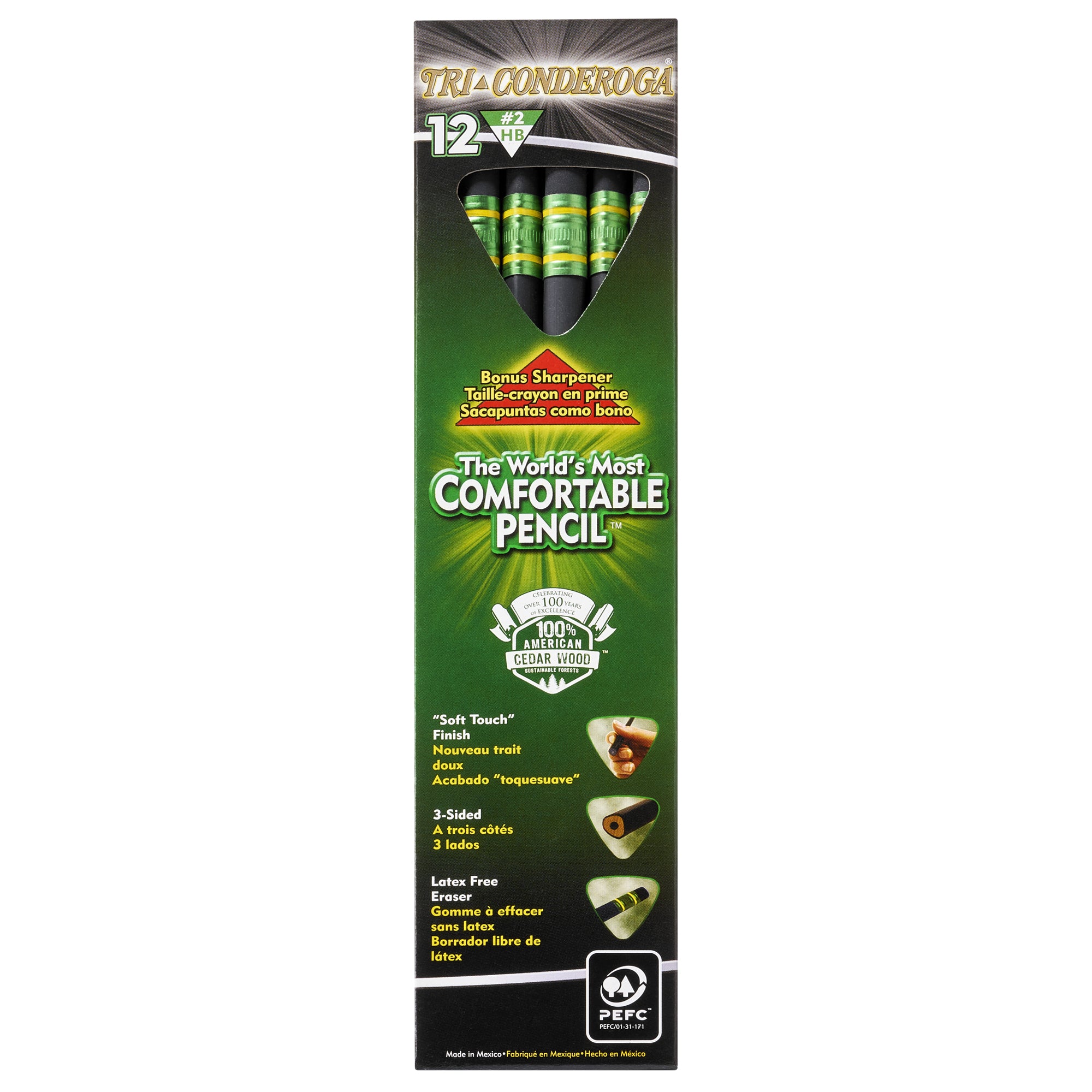 Tri-Conderoga™ 3-Sided Pencils with Sharpener, Pack of 12
