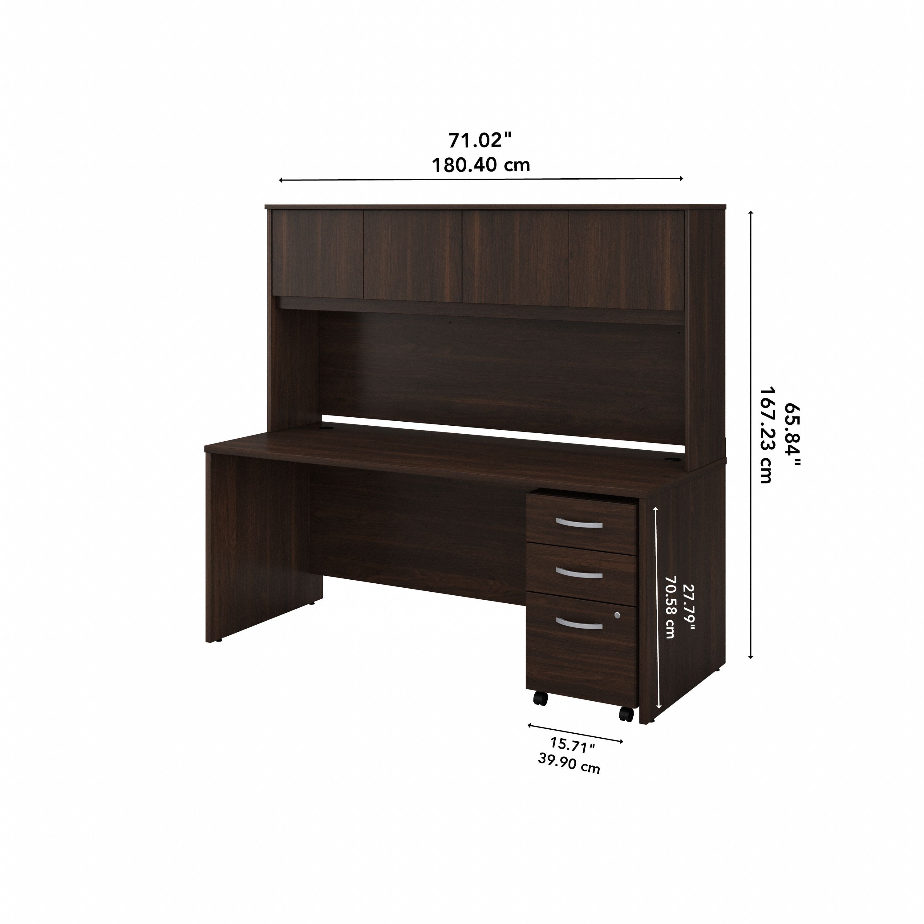Bush Business Furniture Studio C 72W x 30D Office Desk with Hutch and Mobile File Cabinet in Black Walnut - 71.02" Width x 29.37" Depth x 65.84" Height