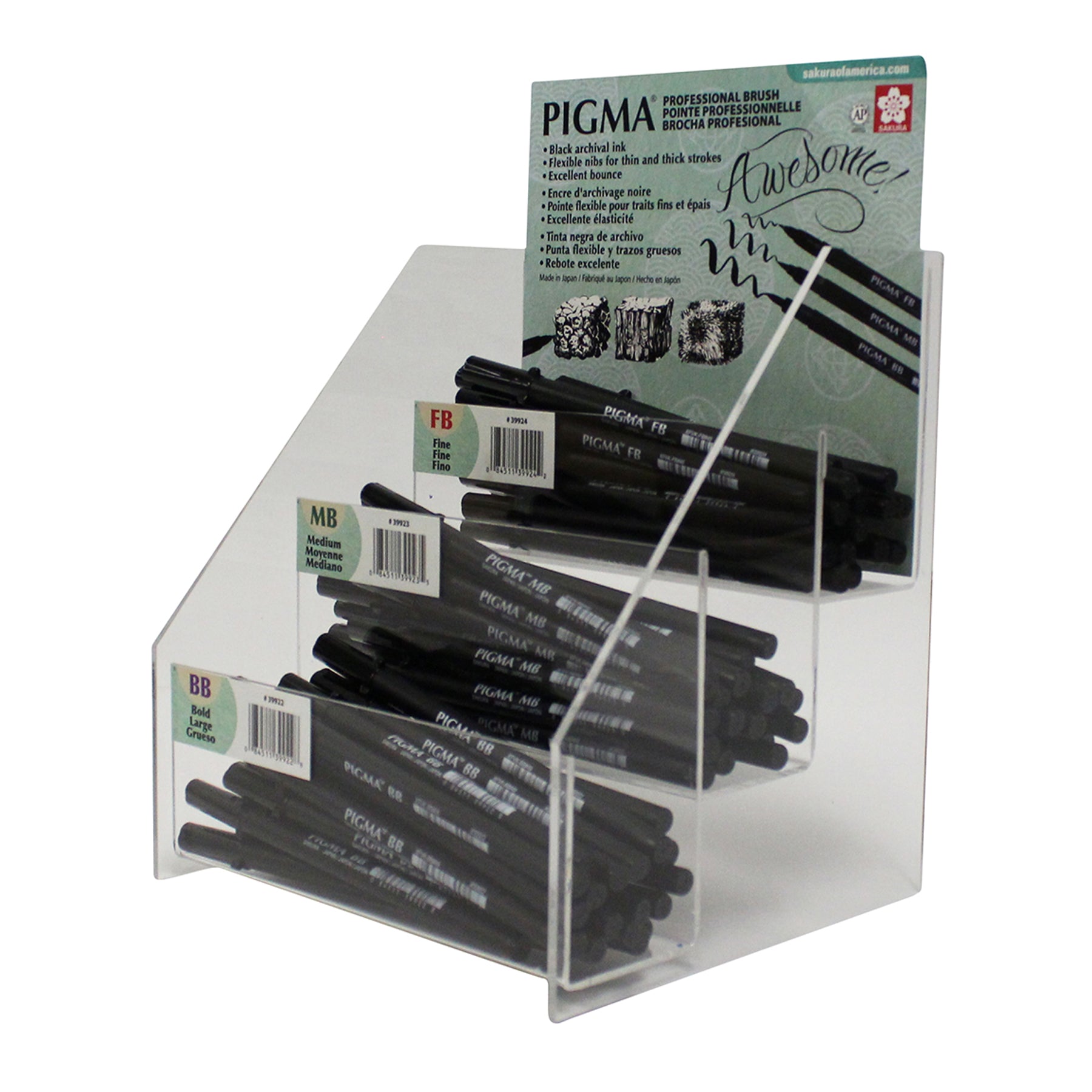 Pigma Professional Brush Pen, Assorted Sizes, 72-Pack
