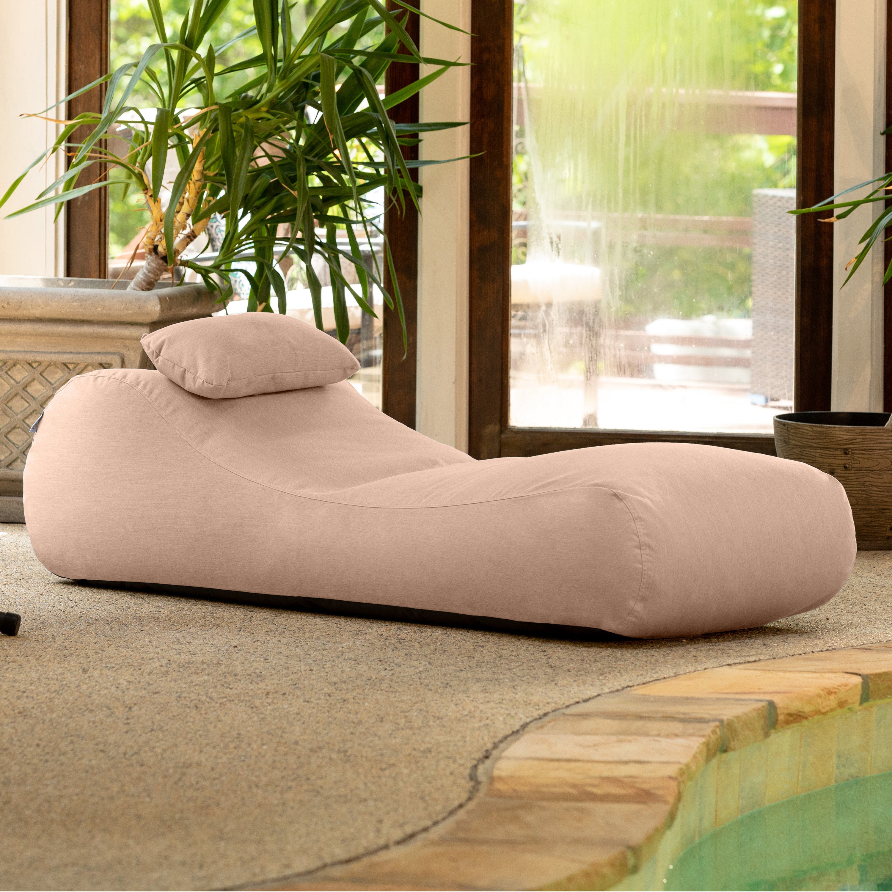 Arlo Outdoor Bean Bag Sun Lounger - Pool and Patio Chaise Recliner, Petal