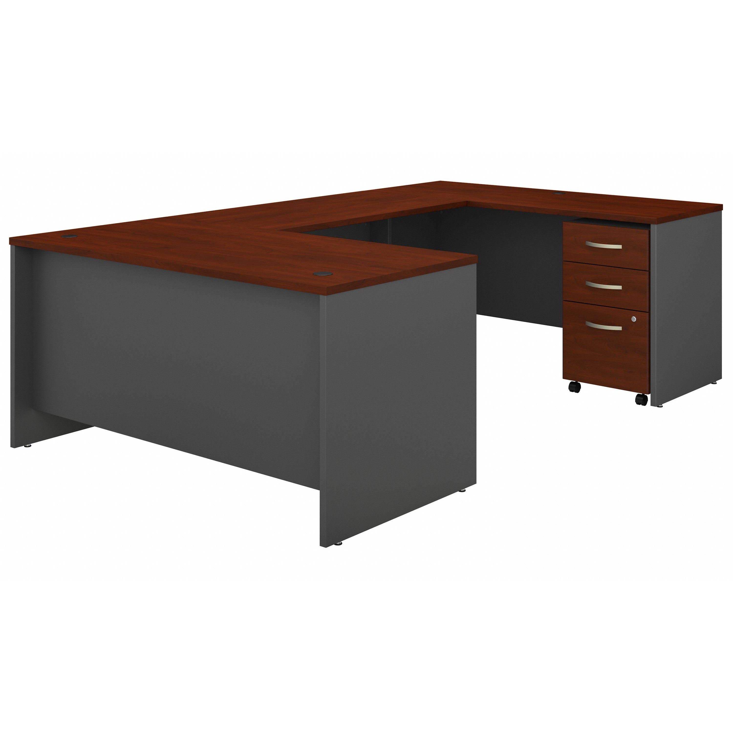 Bush Business Furniture Series C 60W U Shaped Desk with 3 Drawer Mobile File Cabinet in Hansen Cherry - 59.45" Width x 100.4" Depth x 29.84" Height