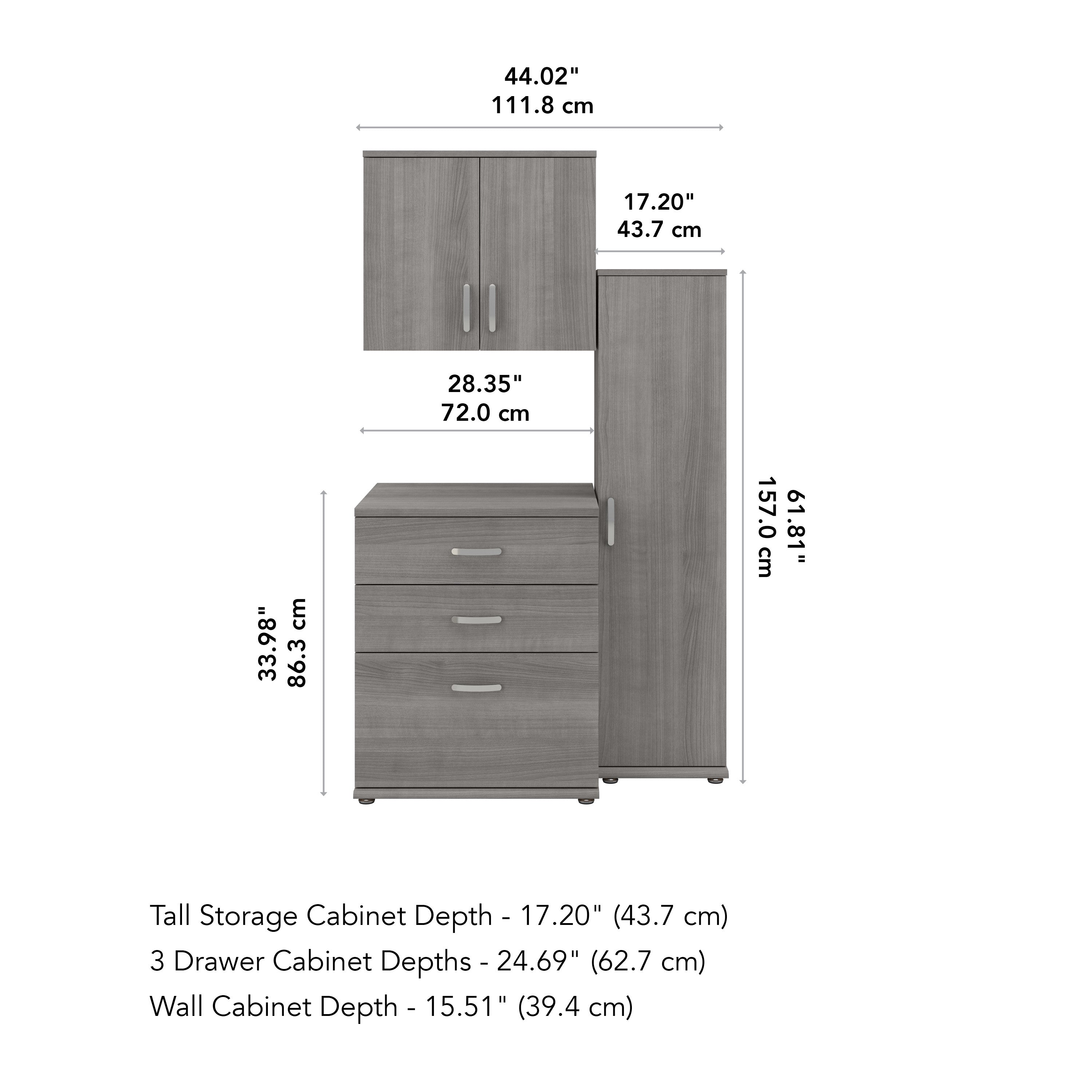 Bush Business Furniture Universal 44W 3 Piece Modular Storage Set with Floor and Wall Cabinets in Platinum Gray - 44.02" Width x 24.69" Depth x 61.81" Height