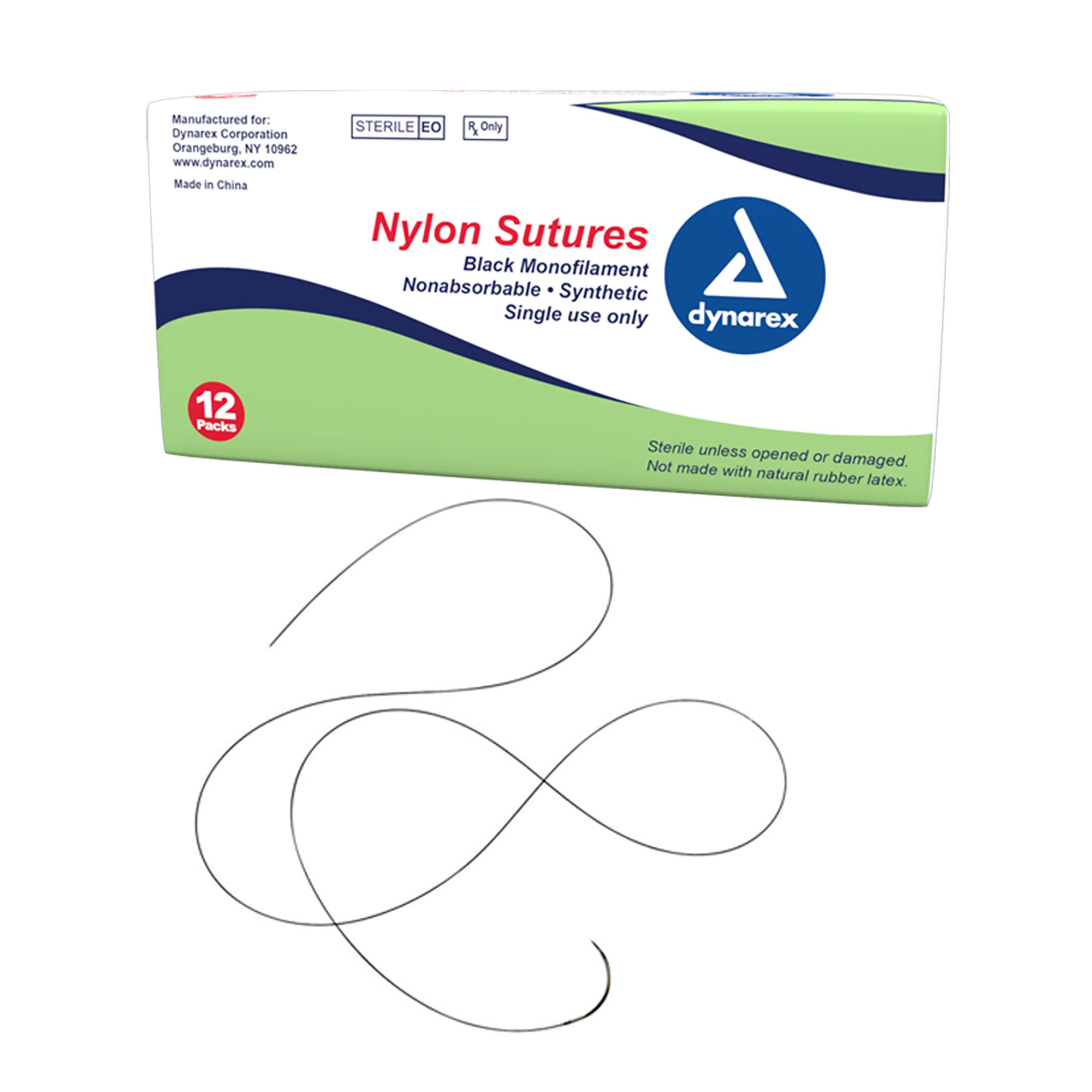 Nylon Sutures-Non Absorbable - Synthetic, Black, 4-0, PC31 Needle, L-18"- 12 pcs per Box