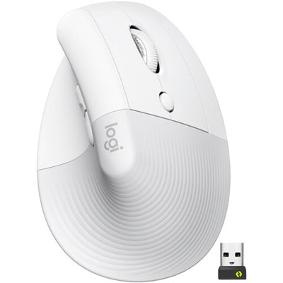 Logitech Lift Vertical Ergonomic Mouse, Wireless, Bluetooth or Logi Bolt USB receiver, Quiet clicks, 4 buttons, Off-white