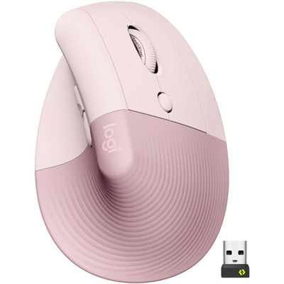 Logitech Lift Vertical Ergonomic Mouse, Wireless, Bluetooth or Logi Bolt USB receiver, Quiet clicks, 4 buttons, Rose
