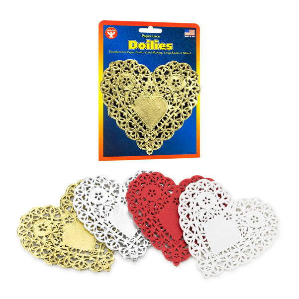 Doilies - Heart, 12 ct., 6" Silver Foil