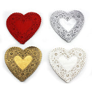 Doilies - Heart, 100 ct., 6" , 18 gold, 18 silver, 32 white, 32 red