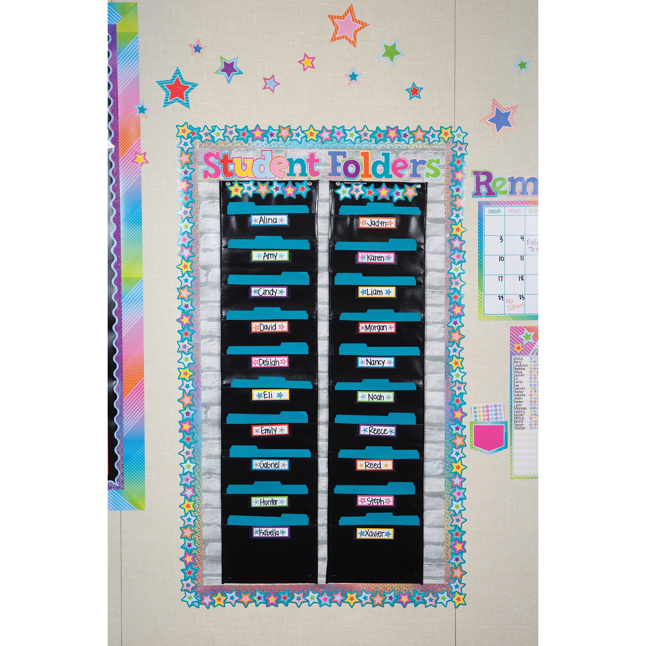 Black 10 Pocket File Storage Pocket Chart (14" x 58")