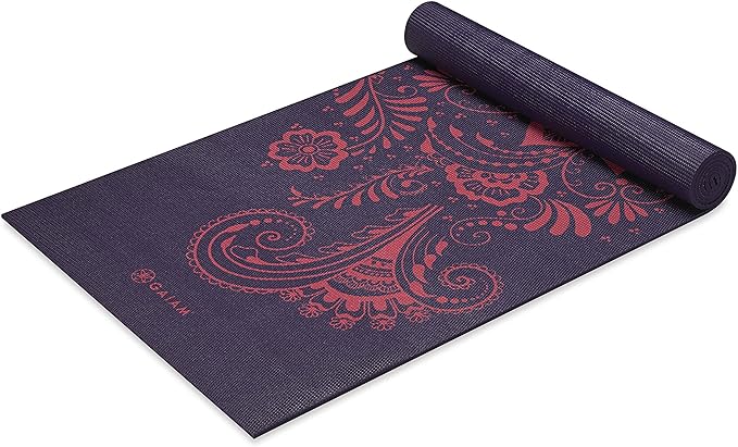 Premium 6mm Print Extra Thick Non Slip Exercise & Fitness Mat for All Types of Yoga, Pilates & Floor Workouts (68"L x 24"W x 6mm Thick) - Aubergine Swirl