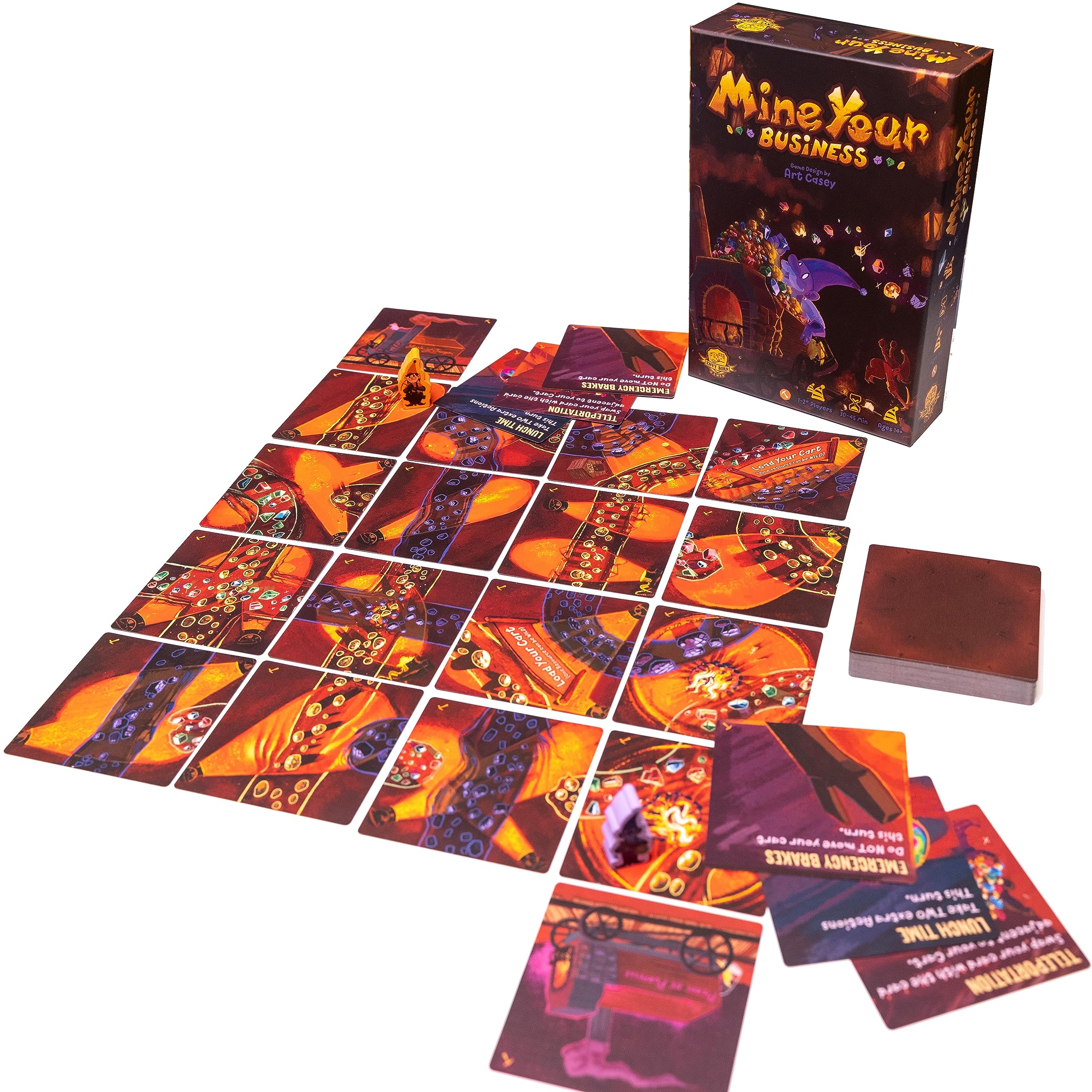 Mine Your Business: Spatial Awareness Strategic Card & Board Game - Including Gnome and Goblin Meeples with Solo, Cooperative, and Competitive Game Modes. (Pickaxe Edition)