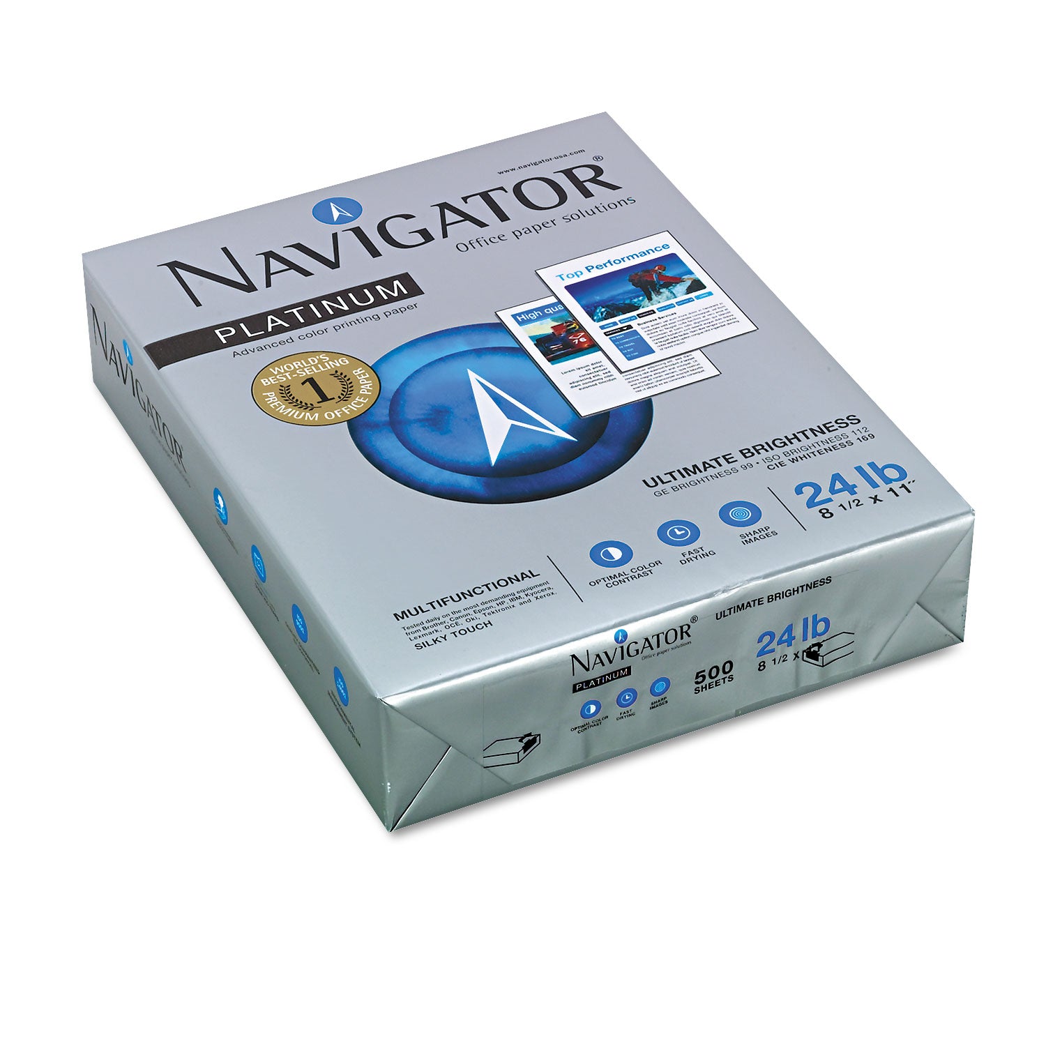 Navigator Platinum Office Multipurpose Paper - Bright White - 99 Brightness - Letter - 8 1/2" x 11" - 24 lb Basis Weight - Smooth - Jam-free - Bright White - 500 Sheets per Ream - 5 / Carton