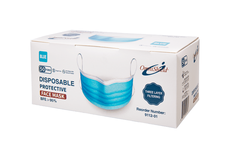 OmniShield Disposable Protective Face Masks, 50 Pcs/Box, 40 Box/Cs