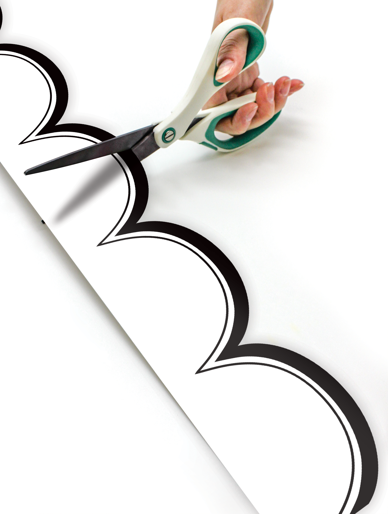 White with Black Scalloped Die-Cut Rolled Border Trim