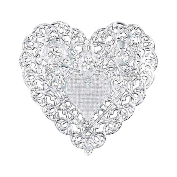 Doilies - Heart, 12 ct., 4" Silver Foil