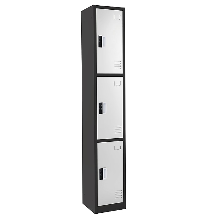 72" H x 12" W  Triple Tier Steel Storage Locker with Digital Lock, Black and White