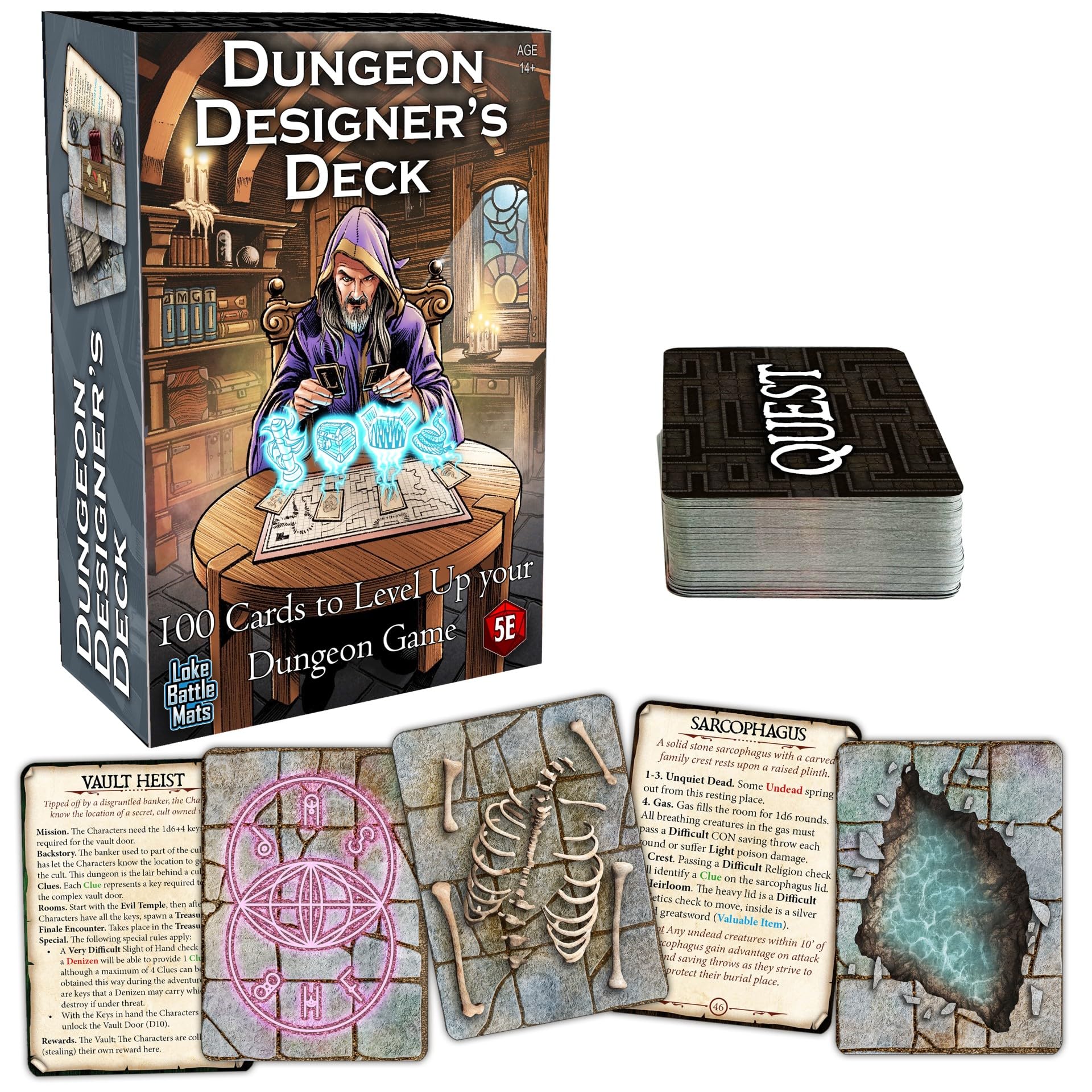 Dungeon Designer’s Deck – 100 Fantasy RPG Map Cards to Deal Your Own Dungeon | Instant Adventure Builder for Tabletop Roleplaying Games | Age 14+