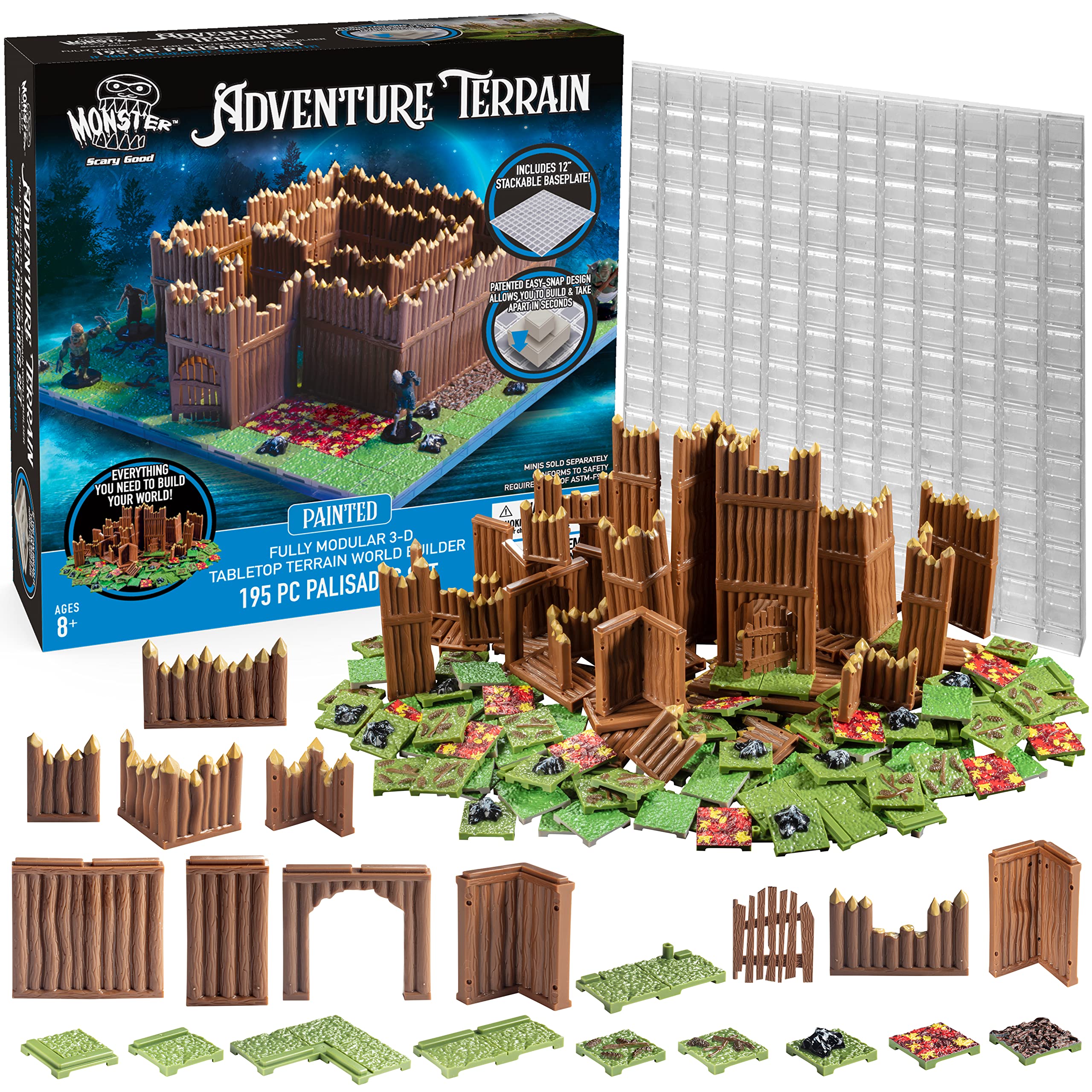 Monster Adventure Terrain 3D Interchangeable Builder System - 195pc Painted Palisade Set w Base - Build Modular Worlds in a Snap & Elevate Your Campaign - Compatible with DND Dungeons & Dragons