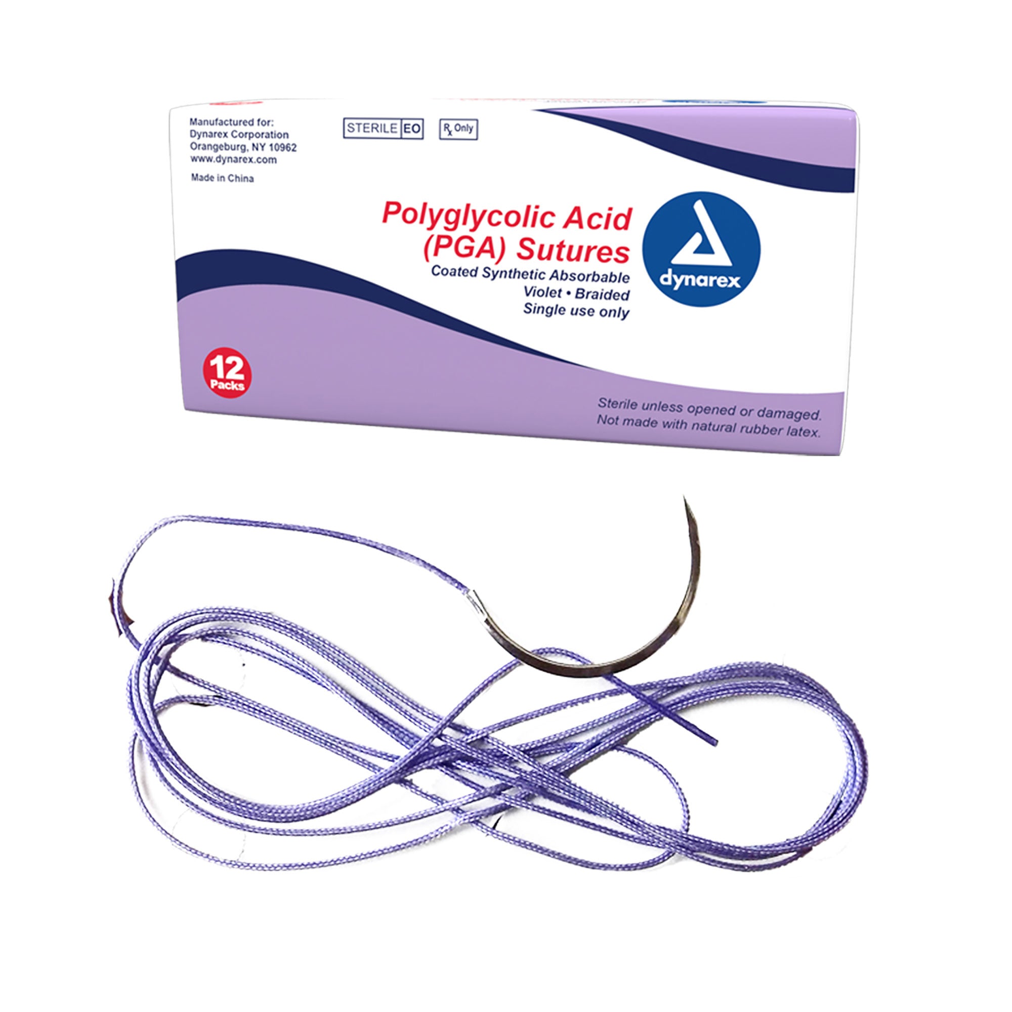 Braided (PGA) Sutures - Absorbable - Synthetic, Violet, 5-0, C3 Needle, 18"- 12 pcs per Box