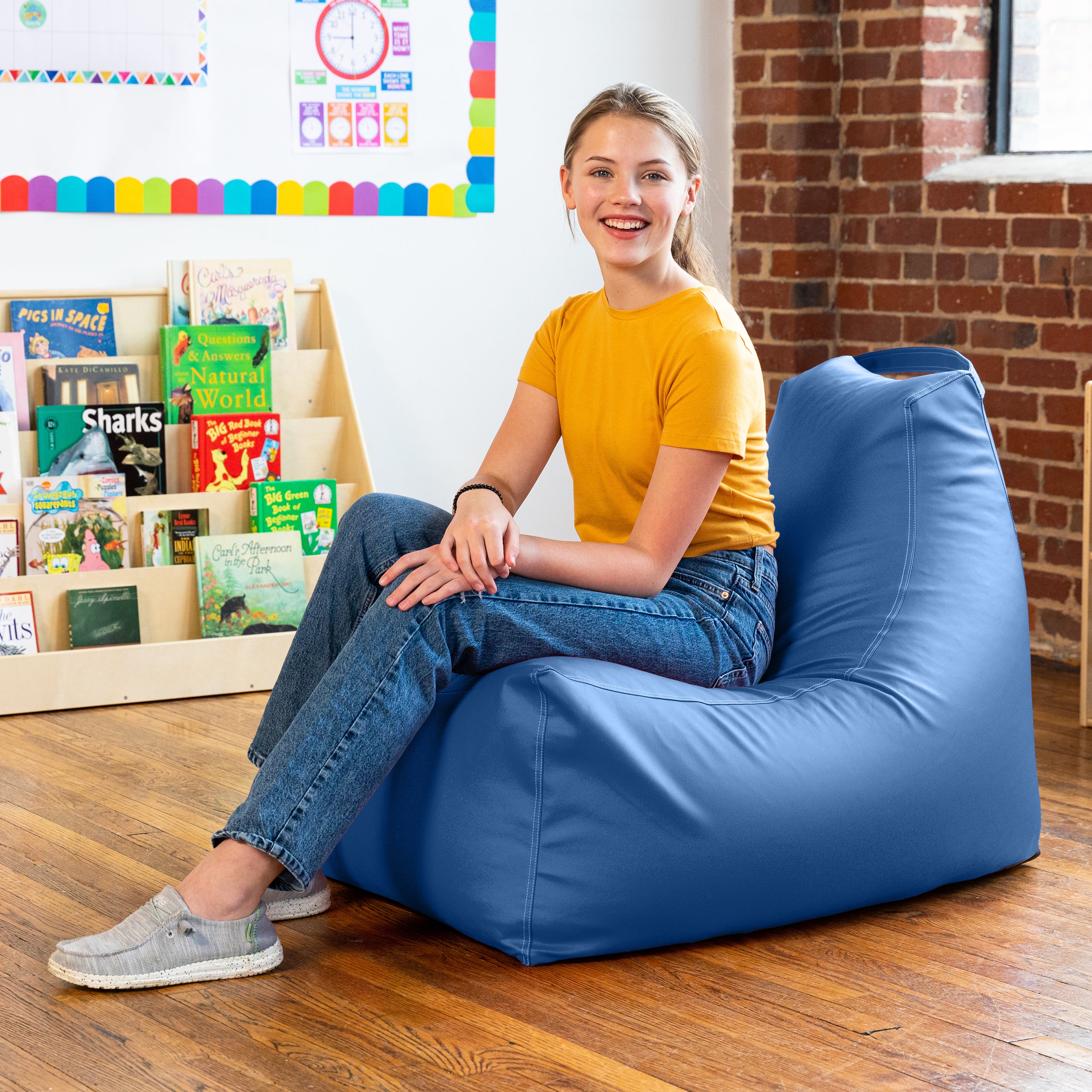 Jaxx Pezzi Premium Vinyl Classroom Bean Bag Chair, Royal Blue