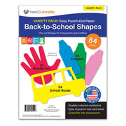 Punch Out Paper Cutouts, Back to School Shapes, Handprints, Crayons & School Bus, 84 Pieces