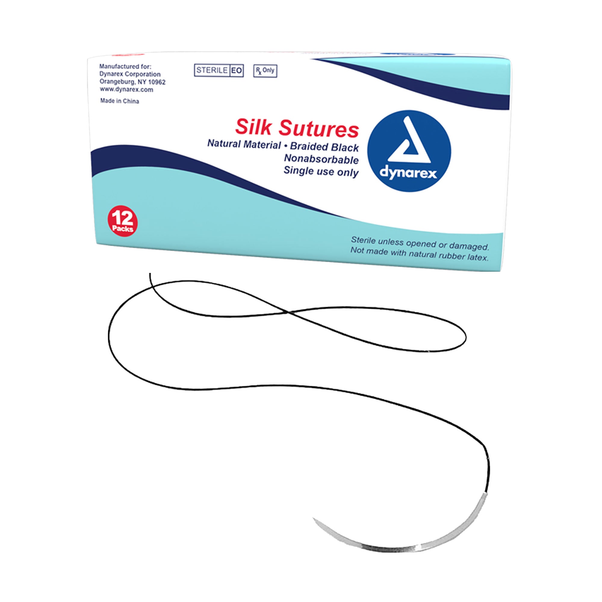 Braided Black Silk Sutures - Non Absorbable, Black, 4-0, C6 Needle, 18"- 12 pcs per Box