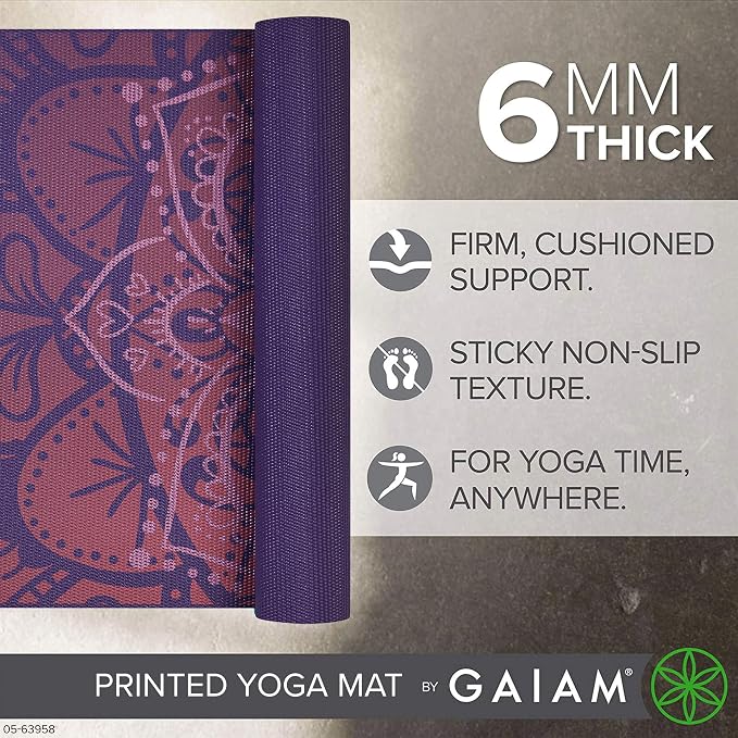 Premium 6mm Print Extra Thick Non Slip Exercise & Fitness Mat for All Types of Yoga, Pilates & Floor Workouts (68"L x 24"W x 6mm Thick) - Athenian Rose