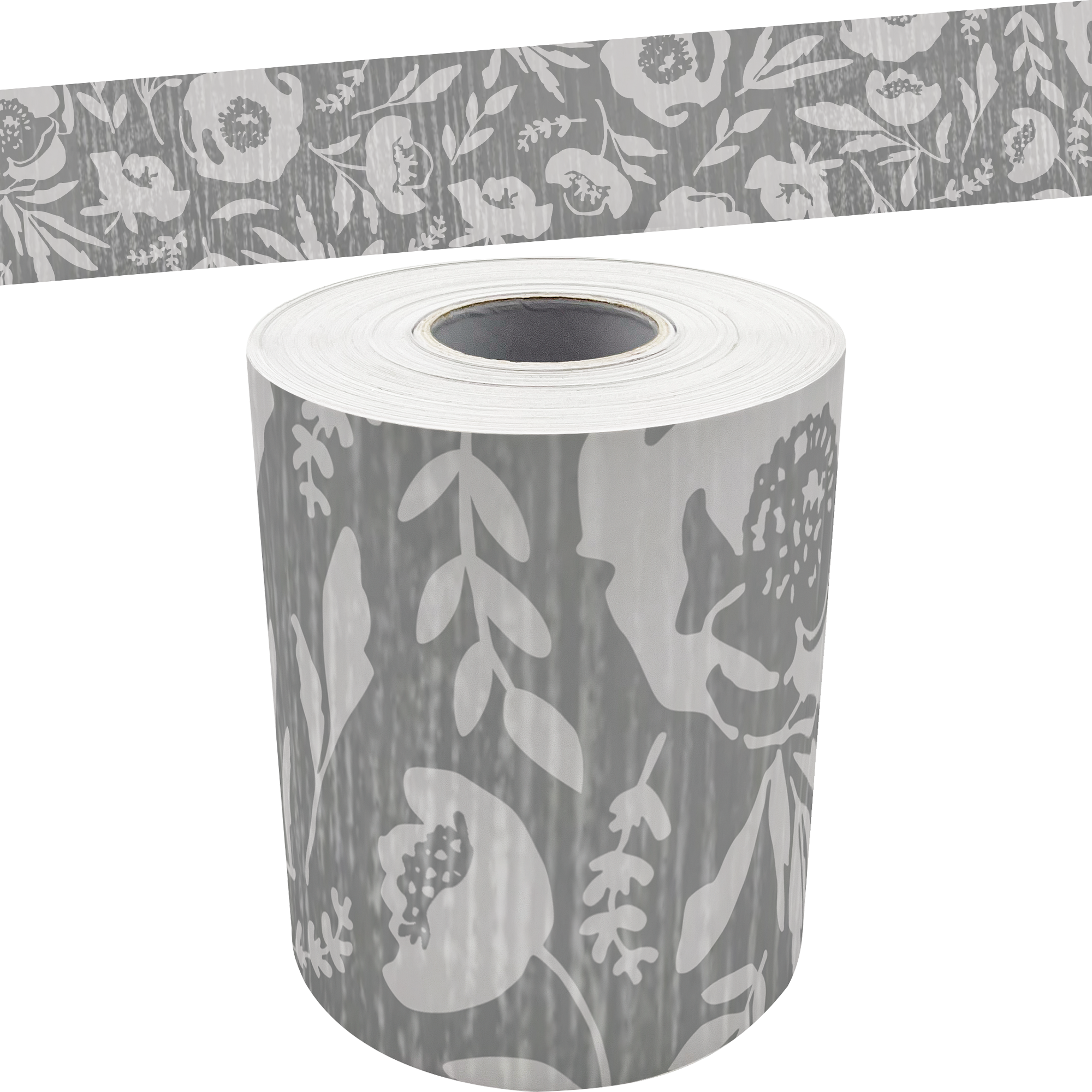 Classroom Cottage Gray Floral Straight Rolled Border Trim