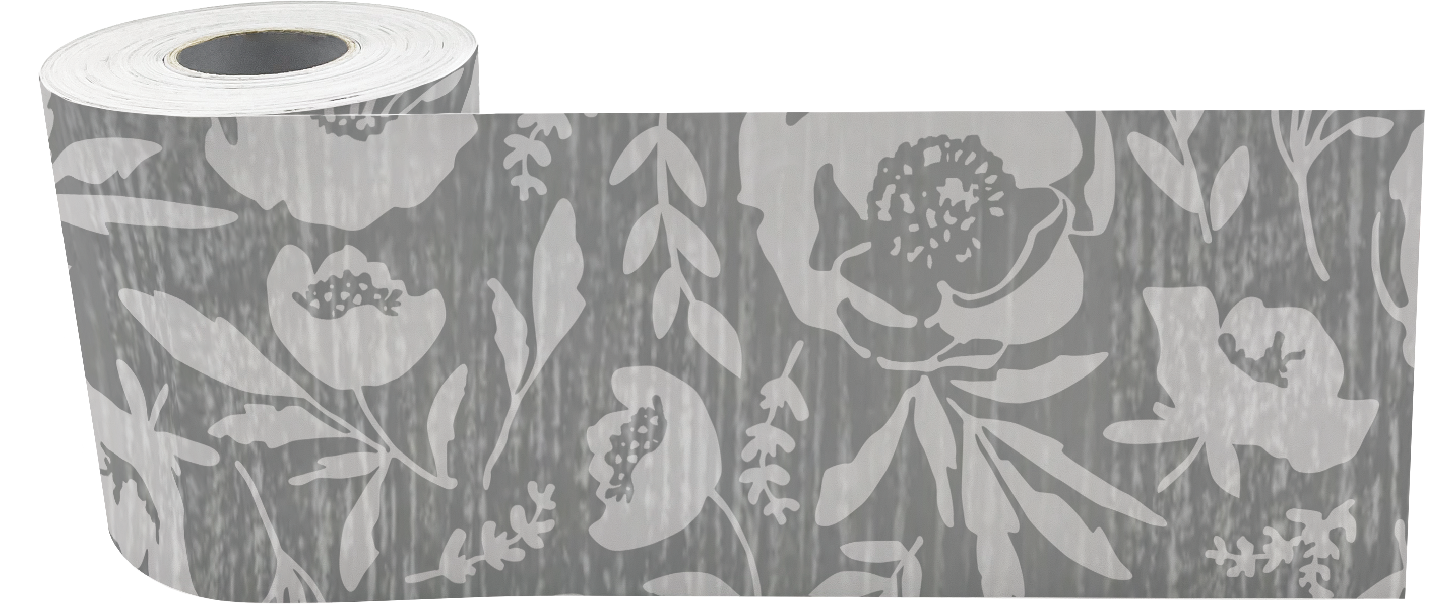 Classroom Cottage Gray Floral Straight Rolled Border Trim