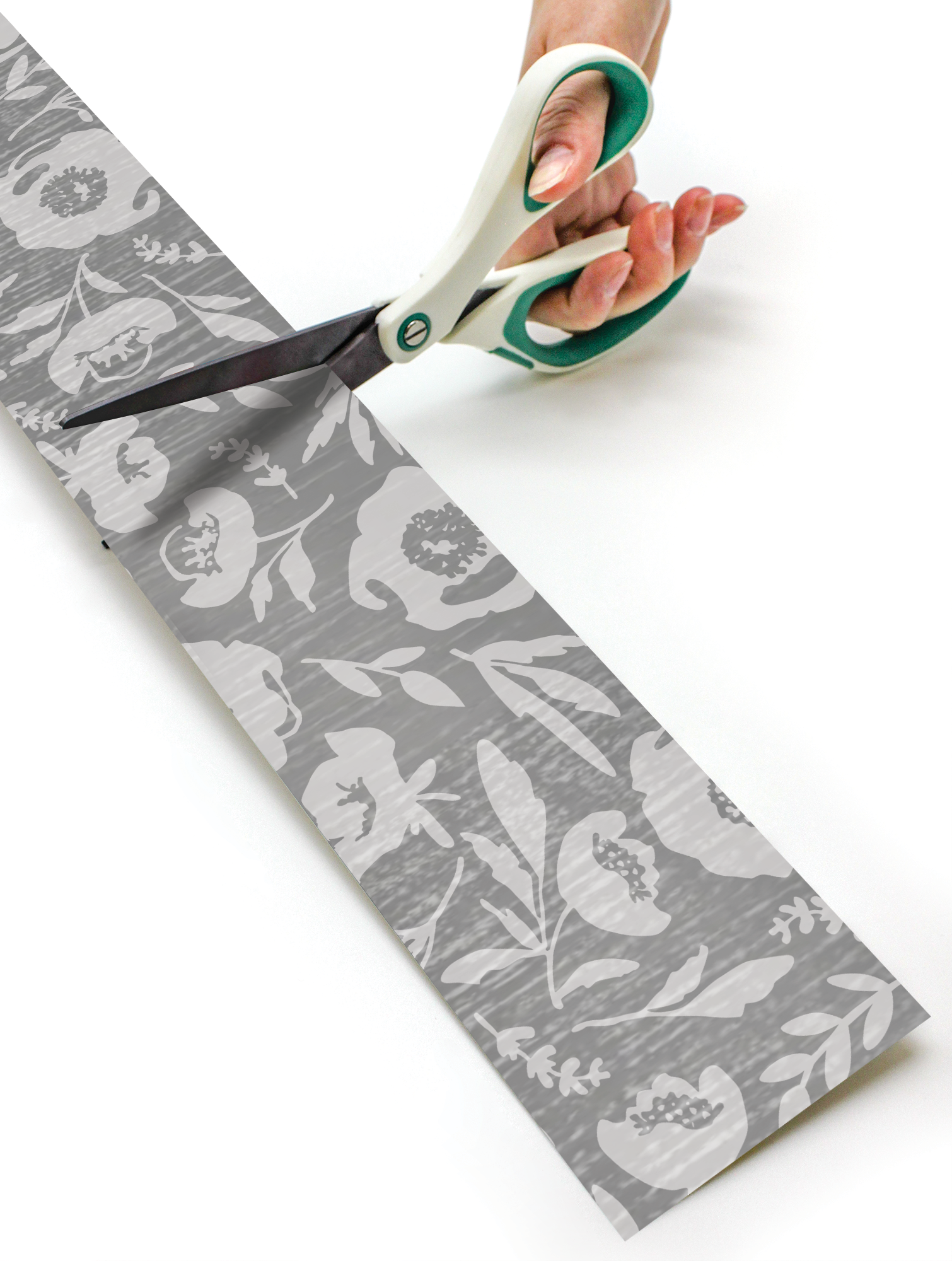 Classroom Cottage Gray Floral Straight Rolled Border Trim