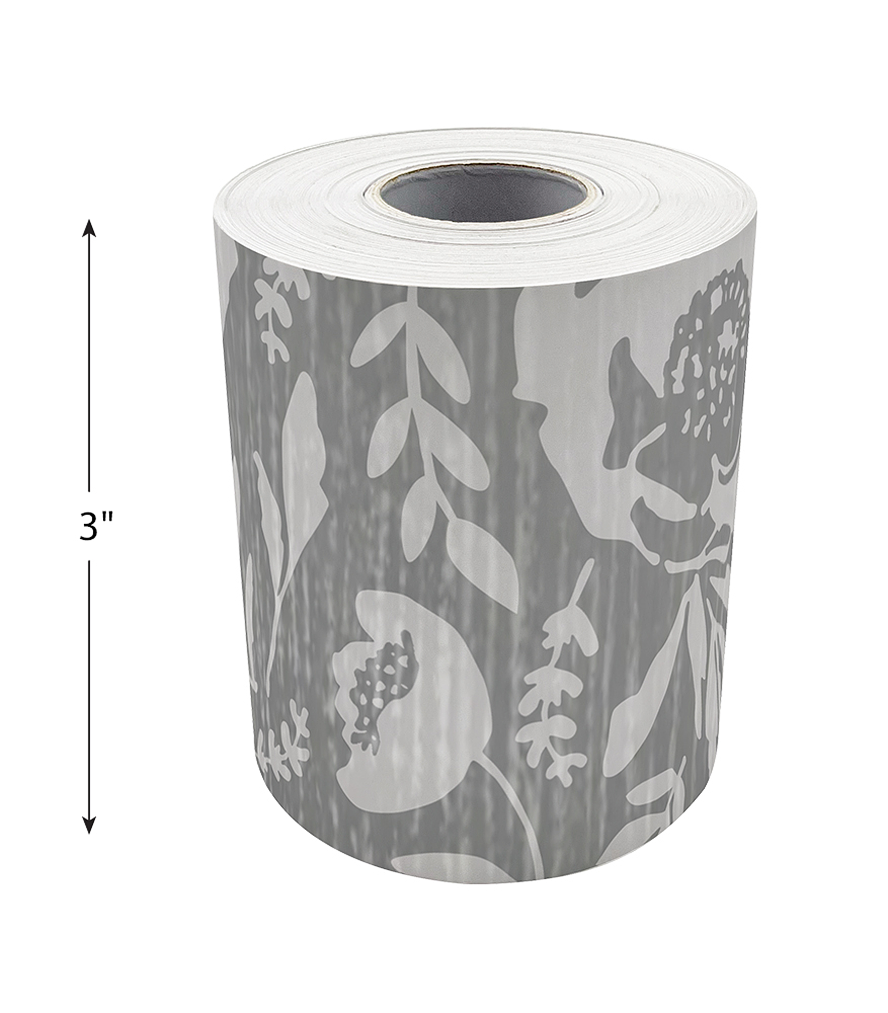 Classroom Cottage Gray Floral Straight Rolled Border Trim