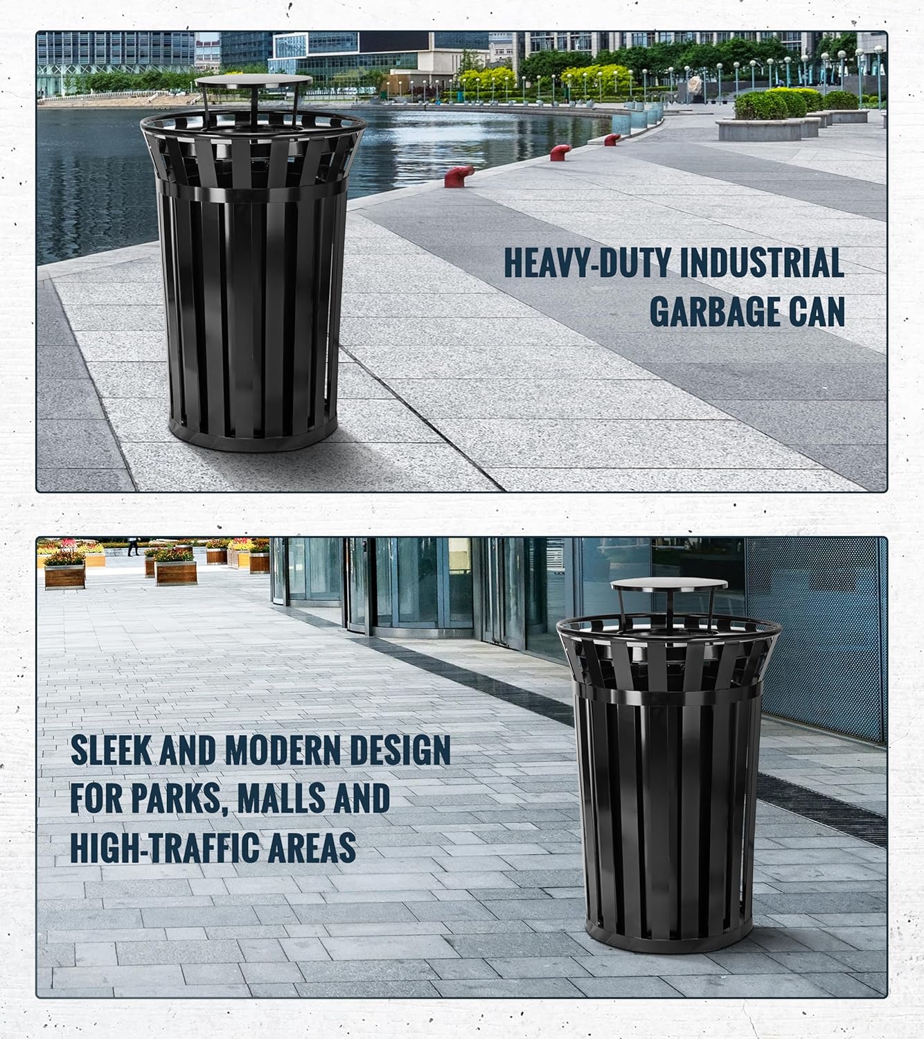 Alpine Industries Rain Bonnet Lid for Outdoor Metal Waste Receptacle - 38 Gallon Black