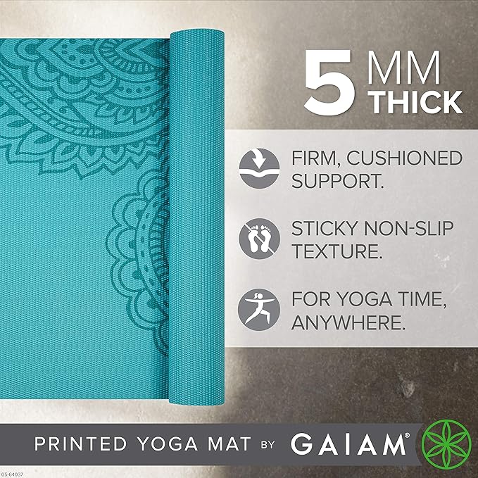 Gaiam Yoga Mat - Premium 5mm Print Thick Non Slip Exercise & Fitness Mat for All Types of Yoga, Pilates & Floor Workouts (68" x 24" x 5mm) - Paisley Frost