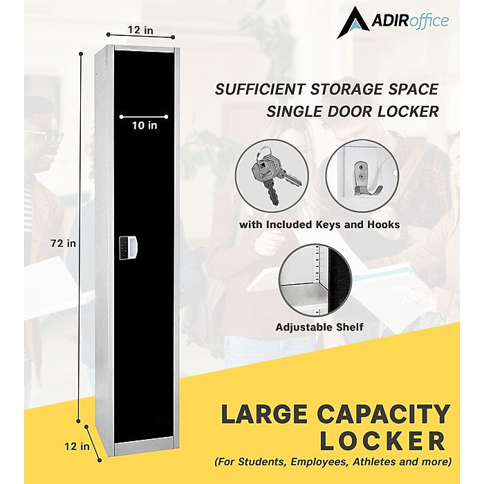 72" H x 12" W  Single Tier Steel Storage Locker with Digital Lock, Black