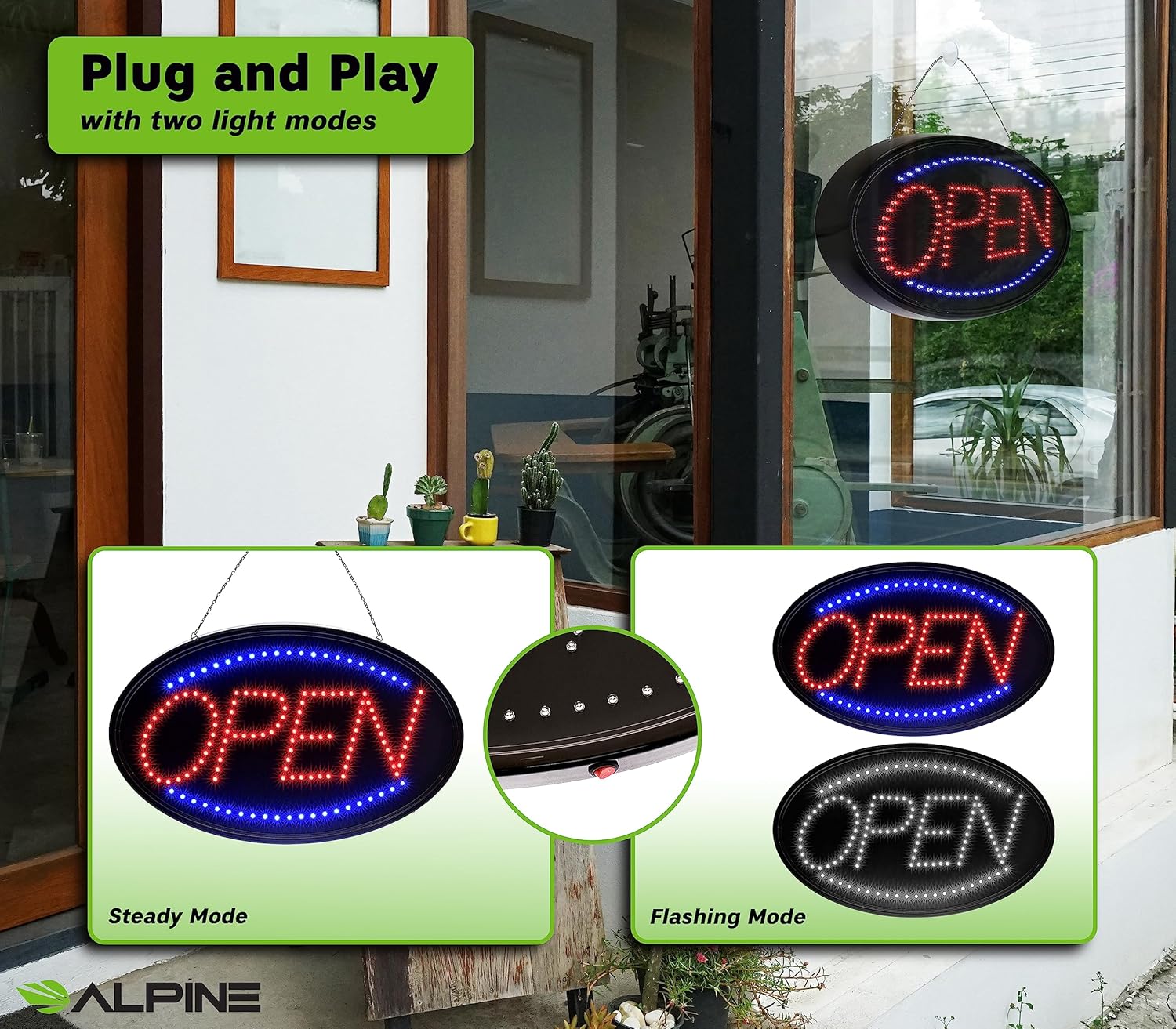 Alpine Industries LED Open Sign, Oval, 23 x 14