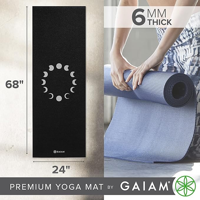 Premium 6mm Print Extra Thick Non Slip Exercise & Fitness Mat for All Types of Yoga, Pilates & Floor Workouts (68"L x 24"W x 6mm Thick) - New Moon