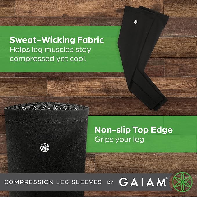 Gaiam Yoga Compression  Thigh High Leg Sleeves  Sleeves - Pair of Sleeves for Pilates, Training, General Fitness - Comfort-Fit Support for Muscles - Sold as Pairs