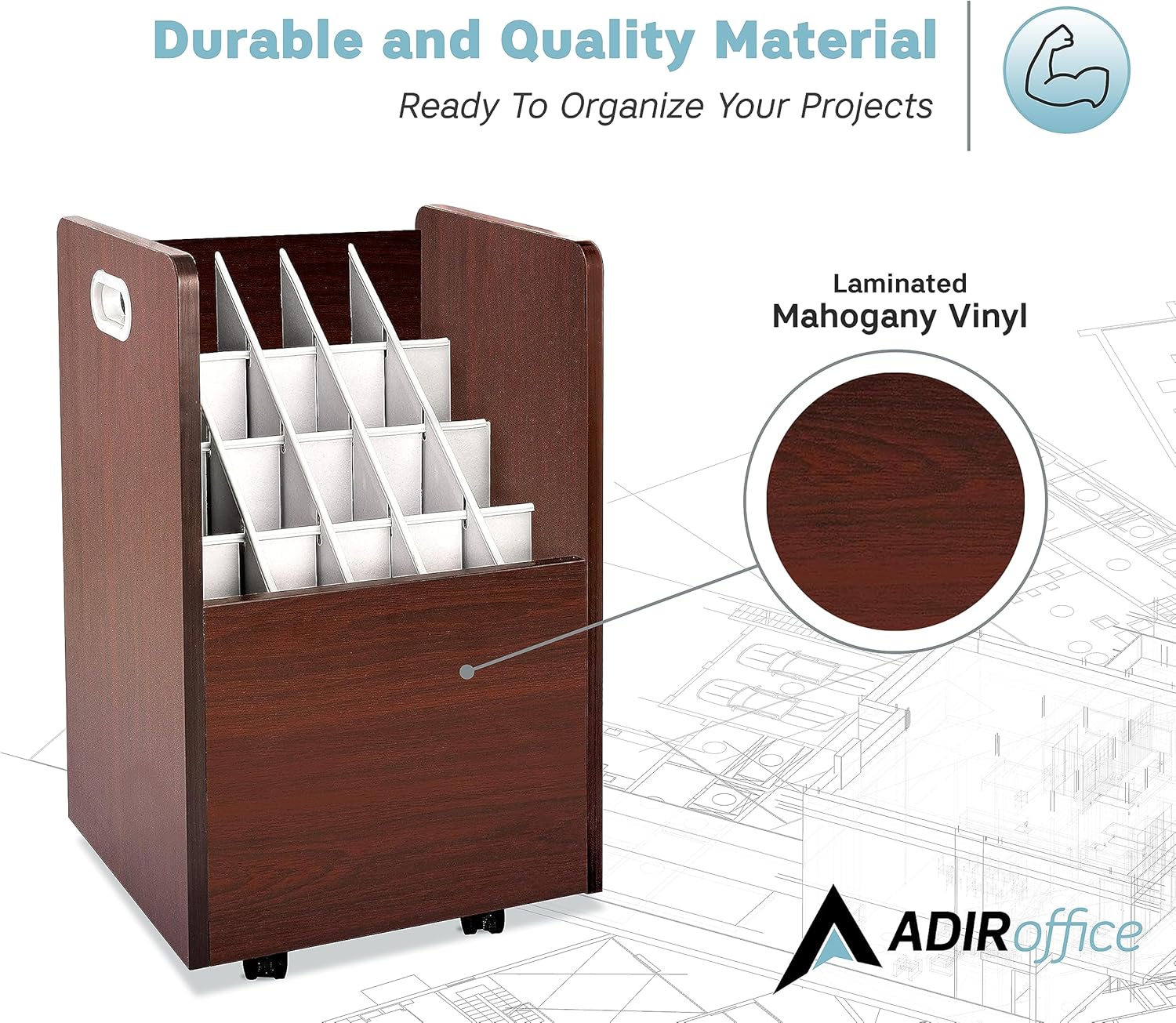 20-Slot Mobile Rolling Wood Blueprint Roll File Large Document Organizer