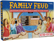 Family FEUD Retro Edition Card Game, 1970s Episodes’ Questions & Answers, Party Game with Classic Twist, Traditional Gummed Pad with Survey Questions, Retro Scoreboard, Kick It Old School Style