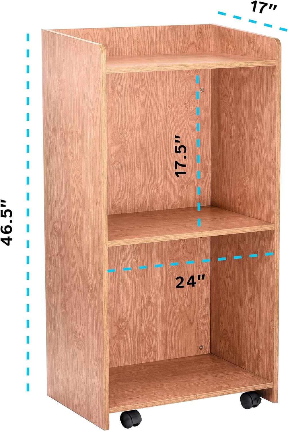 Medium Oak Mobile Presentation Lectern Stand with Shelves with Black Cover