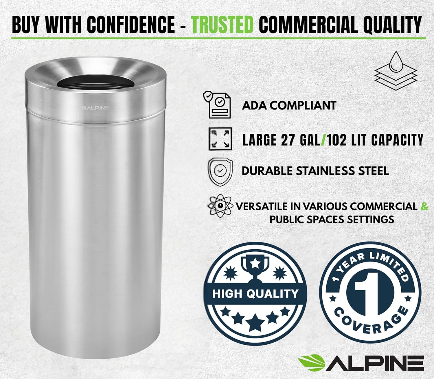 27 Gallon Stainless Steel Trash Can