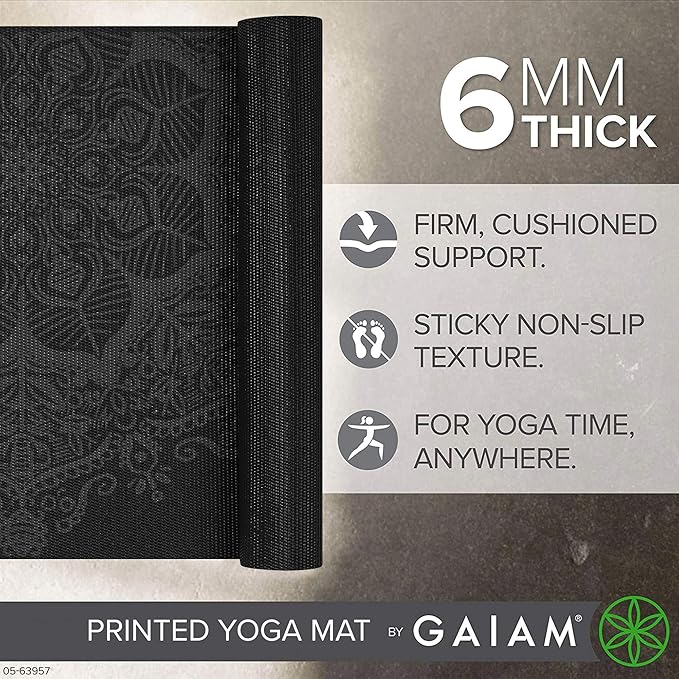 Premium 6mm Print Extra Thick Non Slip Exercise & Fitness Mat for All Types of Yoga, Pilates & Floor Workouts (68"L x 24"W x 6mm Thick) - Midnight Mandala