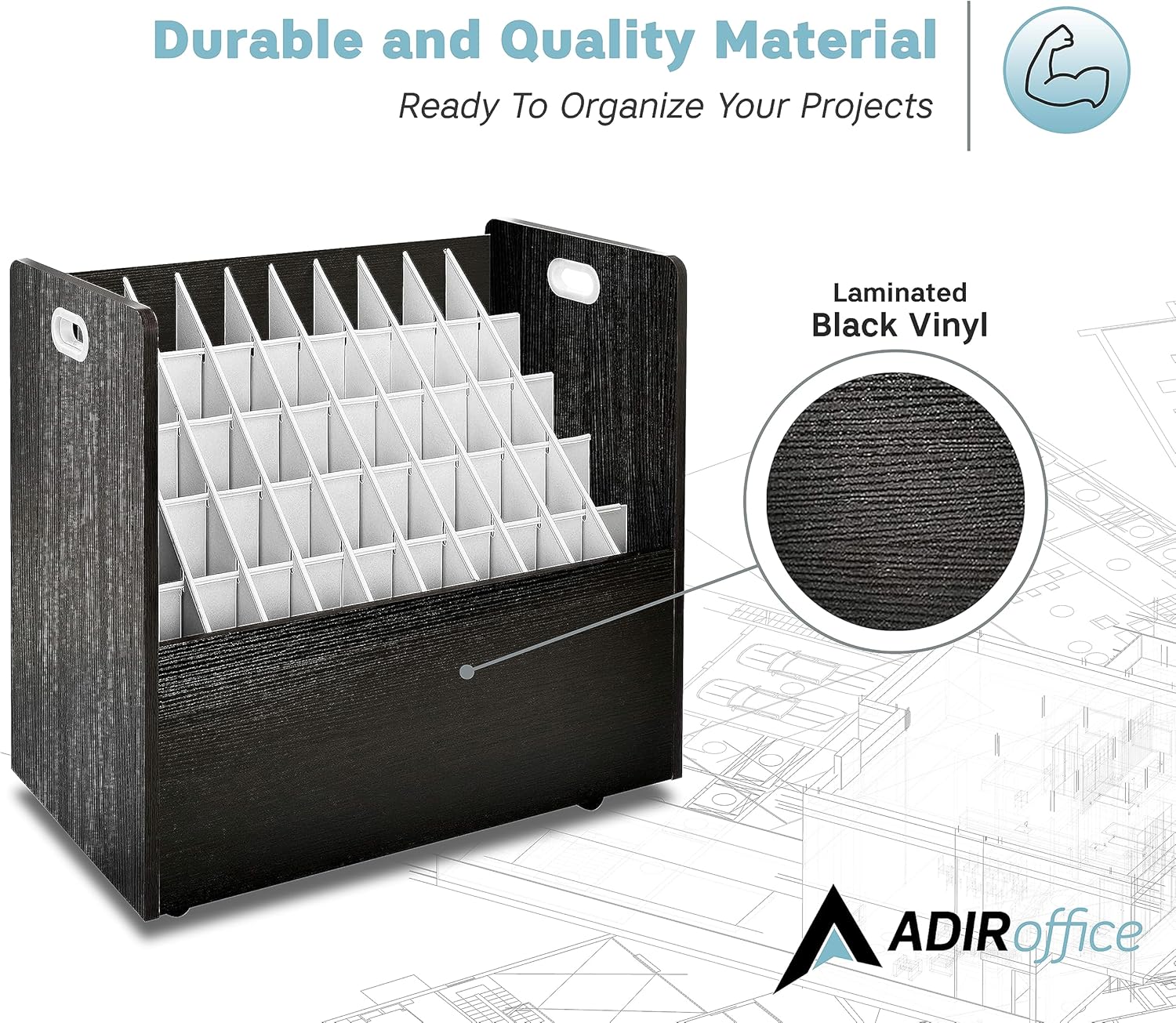 50-Slot Mobile Rolling Wood Blueprint Roll File Large Document Organizer