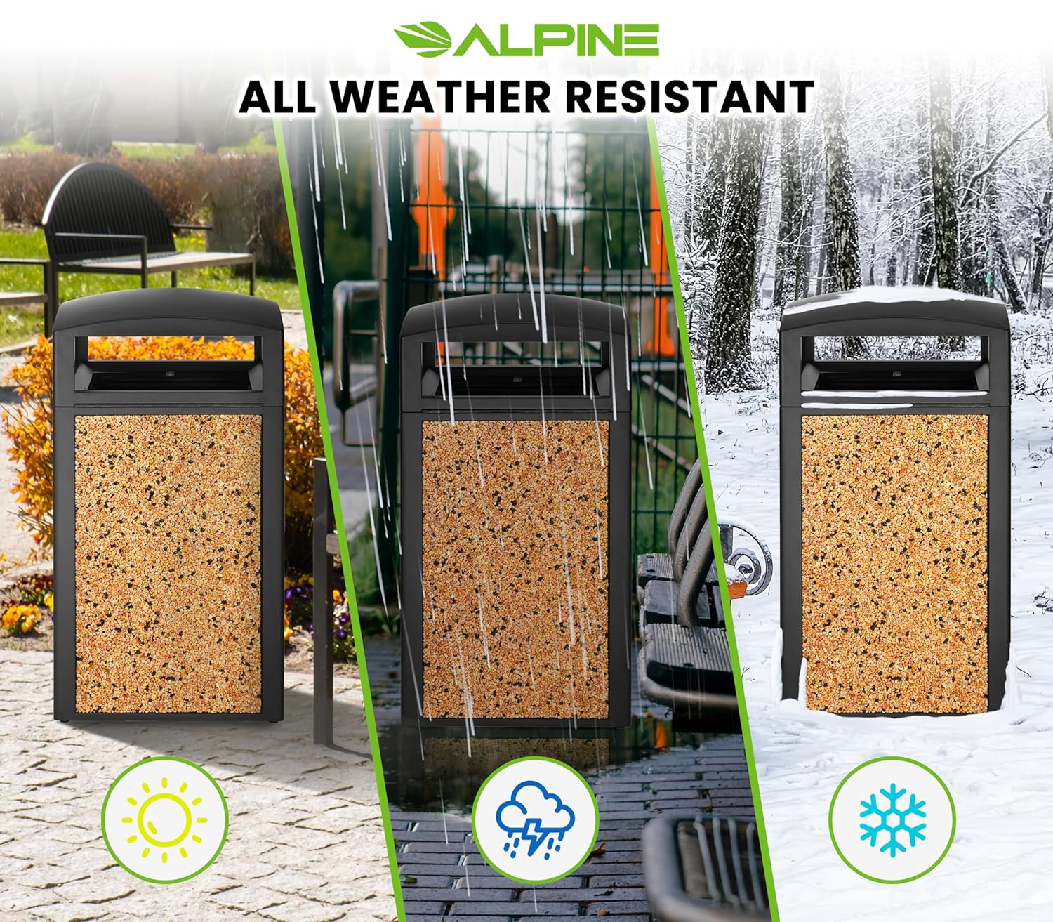 Alpine Industries Rugged 40-Gallon All-Weather Trash Containers with Stone Panels